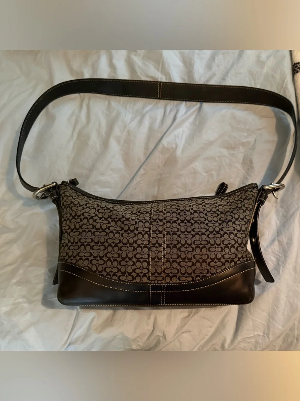 Coach Signature Canvas and Leather Shoulder Bag in black and grey